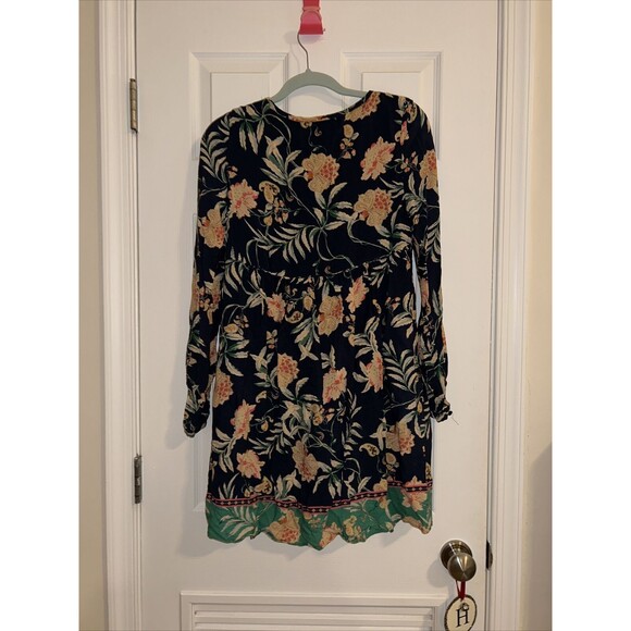 Sezane Dress Navy Blue Tropical Floral Print Long Sleeve Button Front Mini Short - Picture 10 of 10